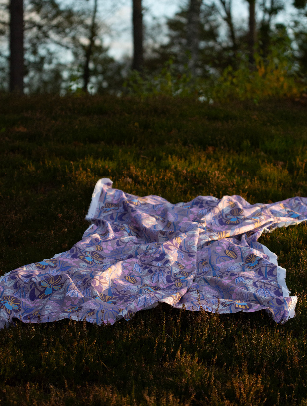 Mönstrat tyg som slängt över ljungen